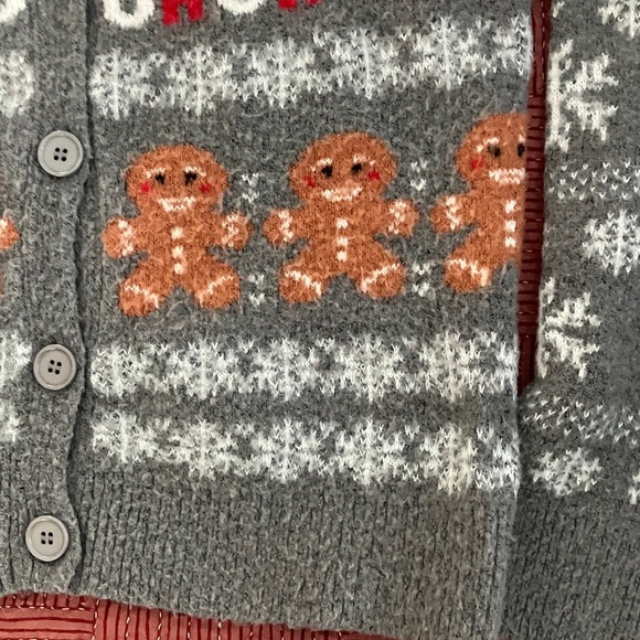 Festive women’s extra small Gray Cardigan with Holiday Motifs Christmas sweater - Picture 6 of 11